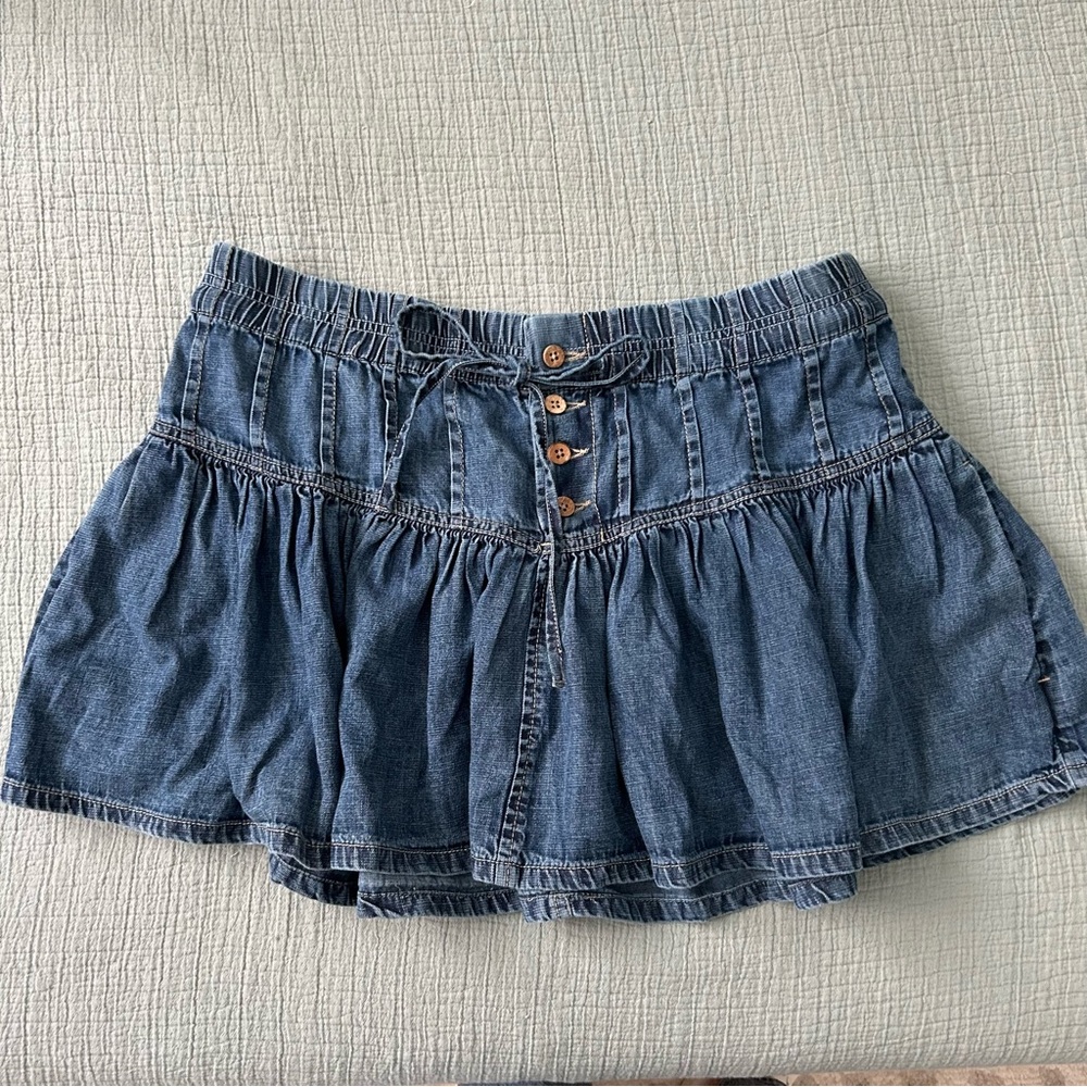We The Free Blue Denim Mini Skirt